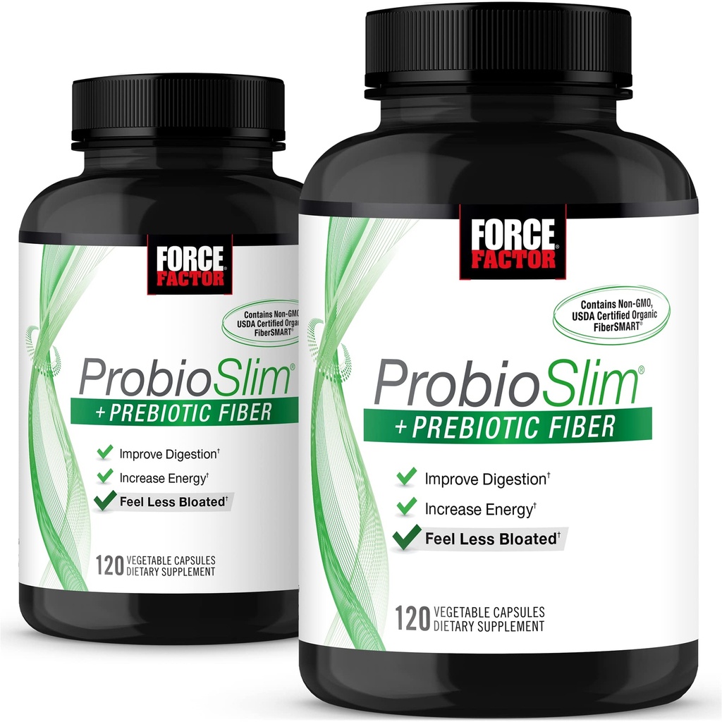 כוח גורם ProbioSlim + Preביוטיקה סיבים, Metabolism Booster for Women & Men, Digestive Health Support, Green Tea Extract and Psyllium Huskfi, 120 Count (Pack of 2)