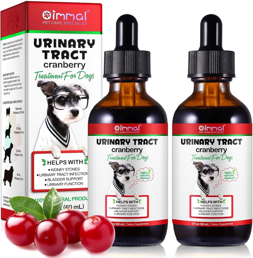 טיפול ב-UTI - טיפול בדלקת שתן שתן, Kidney+Bladder Support Supplement, Natural Cranberry Extract for Dogs, Supports Urinary and Digestive Health (2 Fl Oz (Pack of 2))