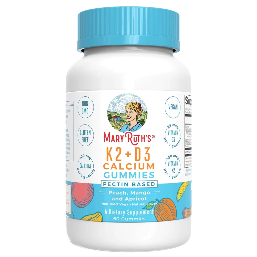מינרלים אורגניים של MARYRUTHS Calcium עם ויטמין D & ויטמין K2, 2 חודשים אספקה, תוסף Calcium תומך בריאות העצם ותמיכה משותפת, עם ויטמין D3 K2 מסטיקים, טבעוני, non-GMO, Gluten Free, 60 Count