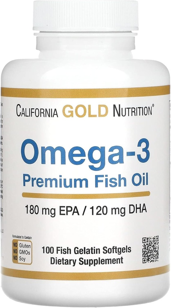 California Gold Nutrition אומגה 3 Premium Fish Oil, Excentrated פורמולה עם EPA & DHA, תמיכה בפרופיל Lipid & Immune System, Gluten Free, non-GMO, 100 Fish Gelatin Softgels