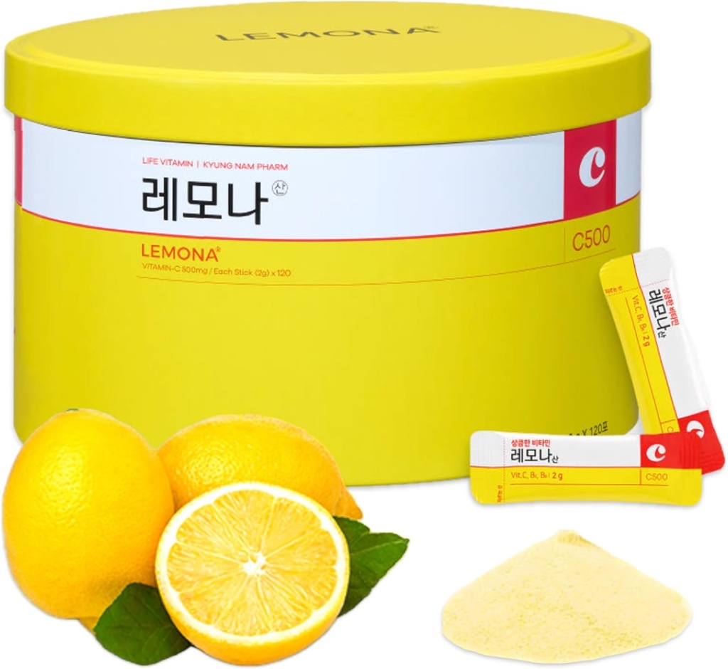 LEMONA ויטמין C אבקה 500 מ"ג קוריאנית תוספי Immune Support B6, B2, On-The-Go Packets ויטמין Healthy Living, Easy to Take Daily Energy Boost Korean Foods Lemon (120Sticks)