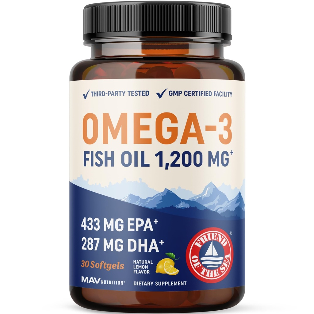 אומגה 3 שמן דגים 1200 מ"ג | EPA & DHA | Wild Catch, Sustainably Sourced אומגה 3 Fat Acids | Premium Burpless Fish Oil Supplements