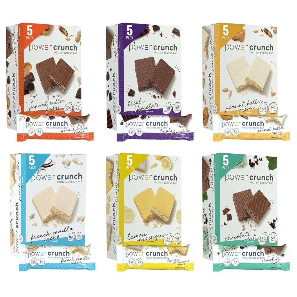 Power Crunch חלבונים Wafer Bars, Variety Pack, ב 6 פלברס 1.4 Ounce Bars (30 הרוזן). חלבונים גבוהים עם טעם טעים