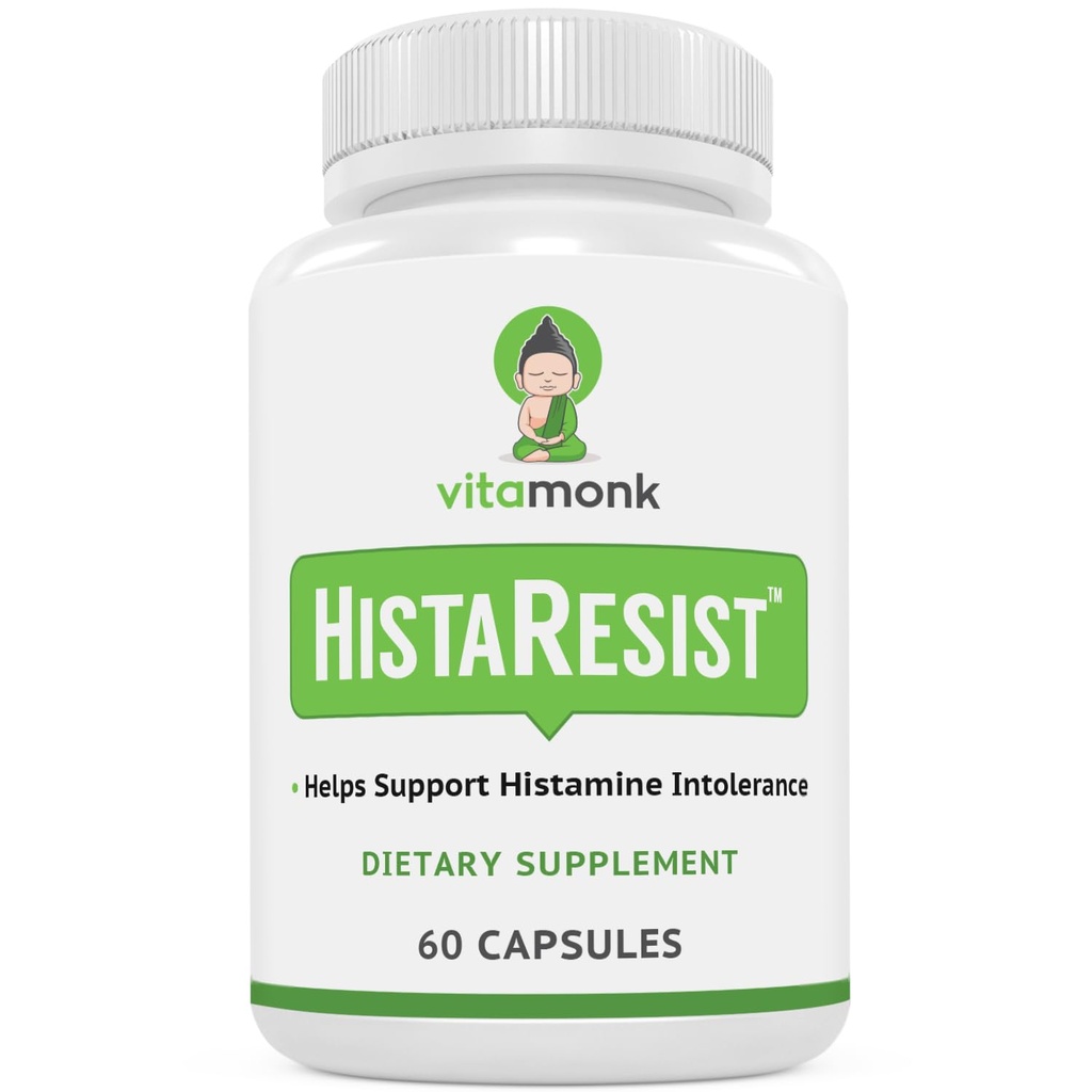 VitaMonk Histamine Blocker for Histamine Intolerance - HistaResist - DAO Enzyme תוסף Optimal Dose של Diamine Oxidase כדי לעזור למגן Histamine עבור Smooth Digest - 60 קפסולות