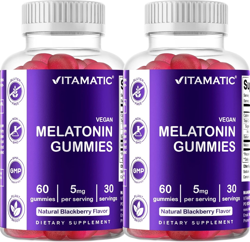 Vitamatic Melatonin Gummies - (2.5 מ"ג 5 מ"ג ו-10 מ"ג Doses) - 60 Count Each - (Pack of 2)