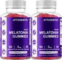 Vitamatic Melatonin Gummies - (2.5 מ"ג 5 מ"ג ו-10 מ"ג Doses) - 60 Count Each - (Pack of 2)