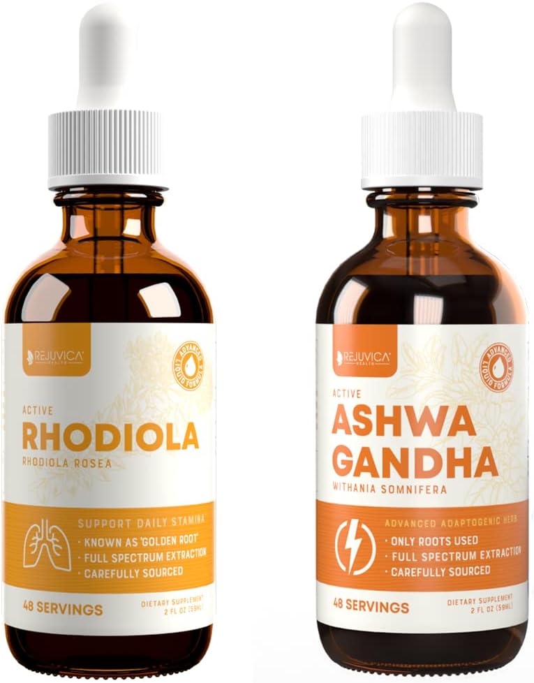 Rejuvica Health Active Rhodiola + Active Ashwagandha - תמיכה באנרגיה + מתח - משלוח נוזלי עבור טוב יותר Absorption - Rhodiola Root & Ashwagandha Root