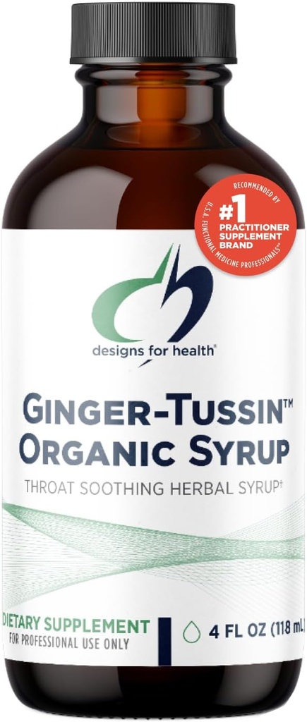 עיצובים לבריאות ג'ינג'ר Rootrup with Honey + Wild Cherry Bark - ג'ינג'ר-Tussin Syrup Liquid Immune Support Supplement - מיועד לעזור Soothe גרון (27 משרתים / 4 Fl Oz)