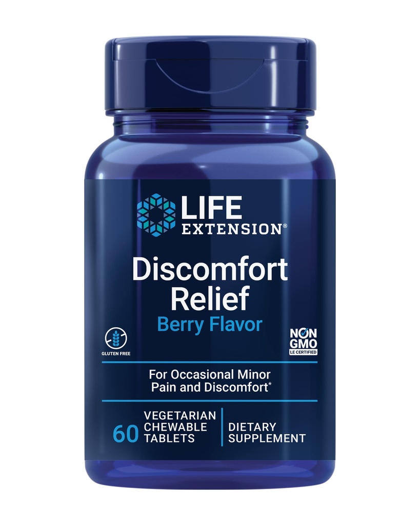 Life Extension Pea Discomfort Relief (Berry Flavor) עבור Occasional Minor Pain & Discomfort - Palmitoylethanolamide תוסף - Gluten-Free, non-GMO, Vegetarian - 60 טבליות צ'וגבל