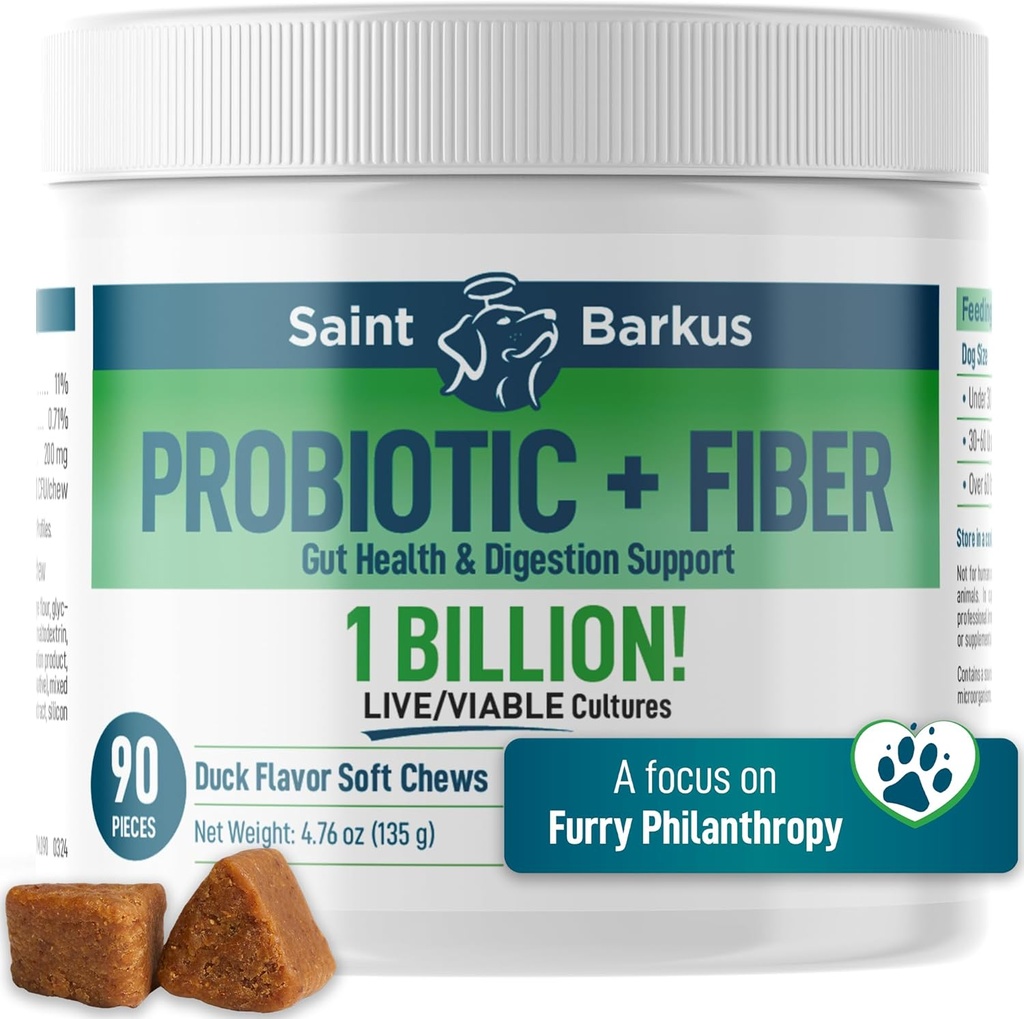 Probiotic + סיבים סדירות ובריאות העיכול. תוספי פרוביוטיקה לכלבים לבריאות Gut, סדירות, Upset Stomach, Gas, Yeast. תנו חזרה ל-No- Kill Shelters! 90 Count