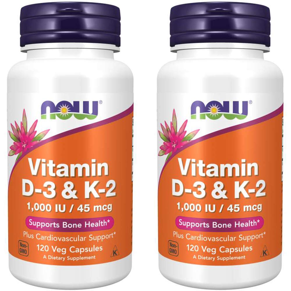 Now Foods ויטמין D-3 & K-2, 120 קפסולת ירקות (2 Pack)