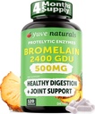 Yuve High Potency Bromelain 500mg 2400GDU Digestive Enzymes - Gut & Joint Health from Pineapple - Helps Digests - Plant-based, non-GMO, צד שלישי נבדק - 120 קפסולות