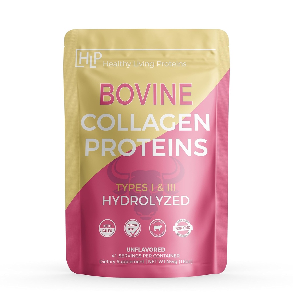 חלבון חי בריא - hydrolyzed Bovine - חלבון קולגן סוג 1 ו 3 Unflavored - אבקת קוללגן - Grass פד, Pastured - Bovine Peptides - Keto & Paleo - Gluten Free (Unflaved 16 oz)