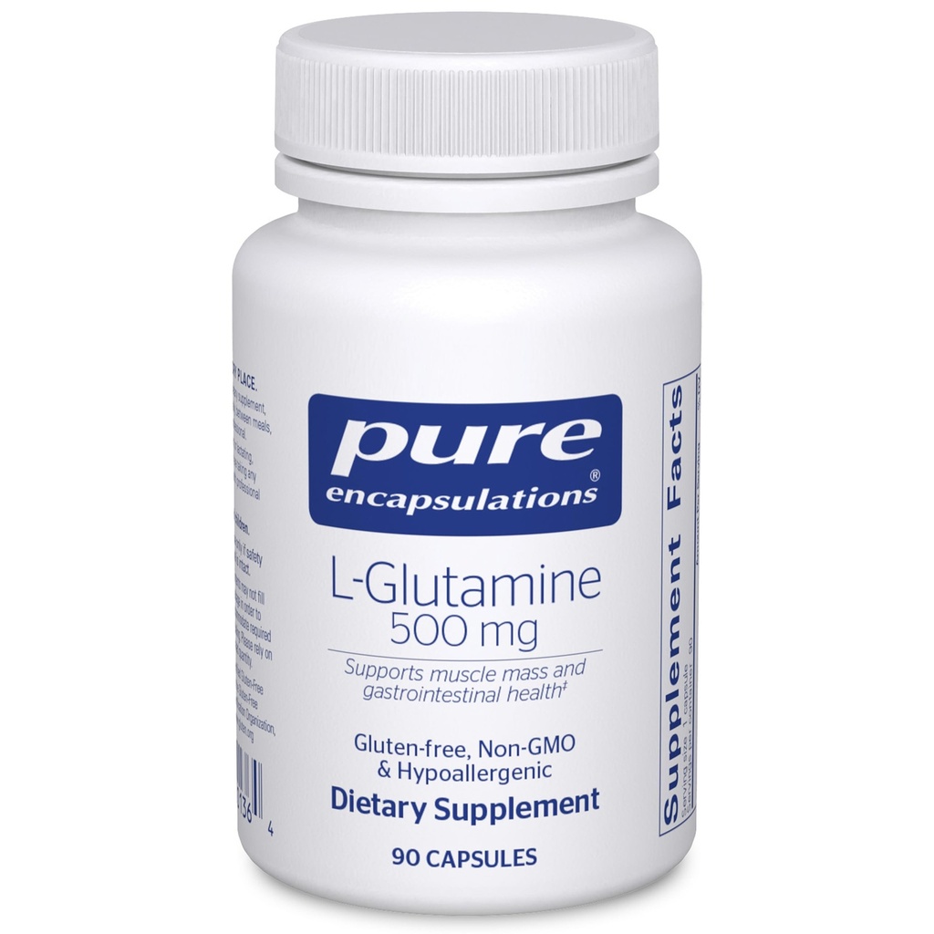 Pure Encapsulations L-Glutamine 500 מ"ג - תוספת לתמיכה Immune ו- Digestive, Gut Health ו Lining, Metabolism, ותמיכה שרירים * - עם Free-Form L-Glutamine - 90 קפסולות