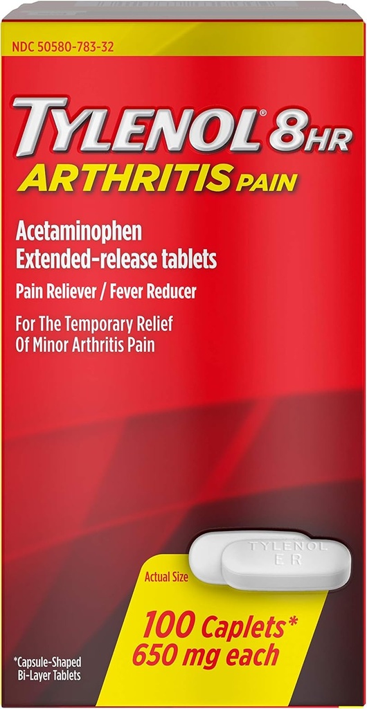 Tylenol 8 HR דלקת פרקים כאב קפסולות, 650 מ"ג - 100 ct, Pack של 4