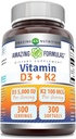 פורמולה מדהימה ויטמין D3 5000 IU עם ויטמין K2 100 Mcg | D3 + K2 מורכב תוסף | Softgels | Non-GMO | Gluten-Free | Made in USA (1 Pack, 300 Count)