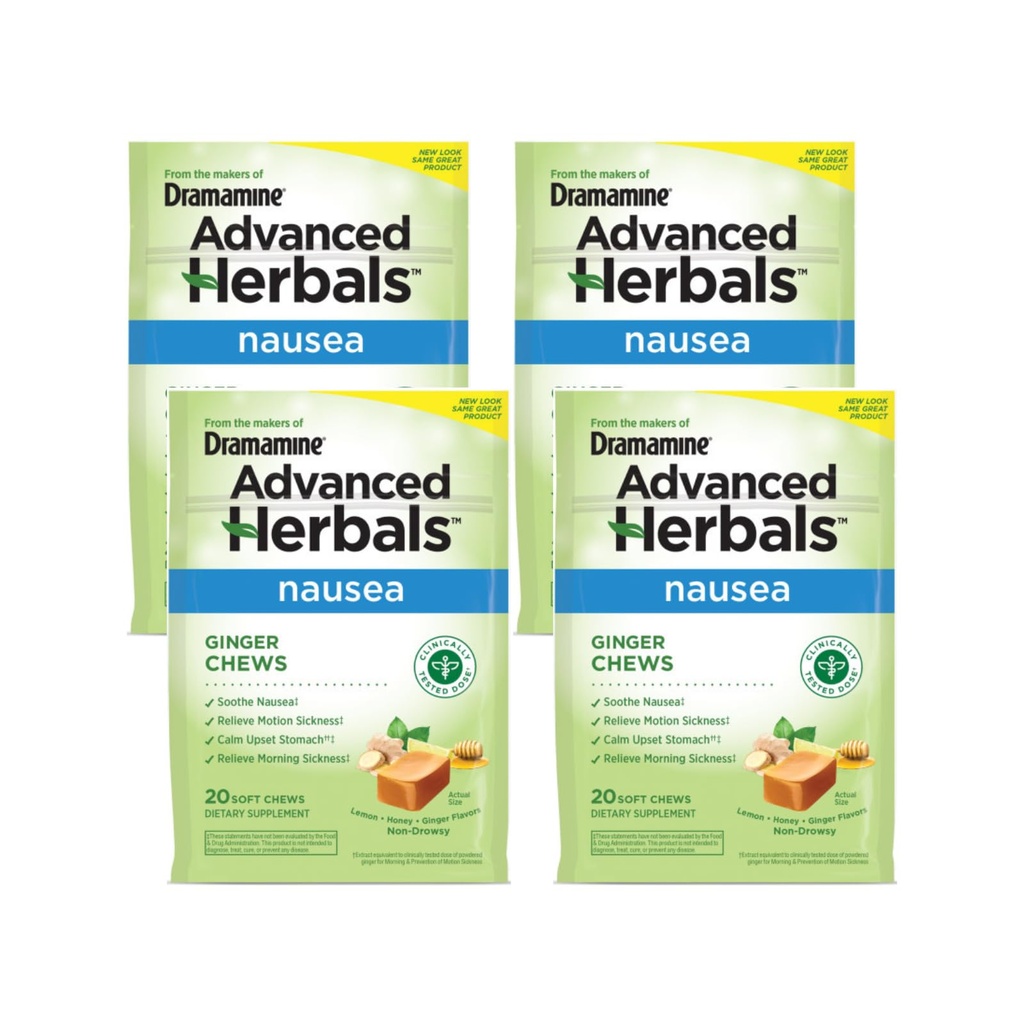 דרמות'ר ג'ינג'ר צ'אדס, Helps with Nausea, Lemon Honey Jackson Flavor, 20 צ'יפס רך (Pack of 4)
