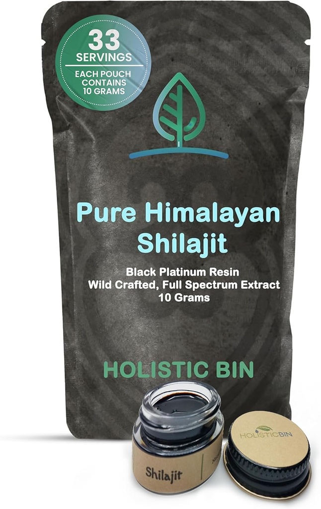 Holistic Bin Shilajit Resin - ההימלאיה Fulvic & Trace - Black Platinum Resin - Shilajit Extract - Mix into Liquids - לשרת Spoon Included - 10g