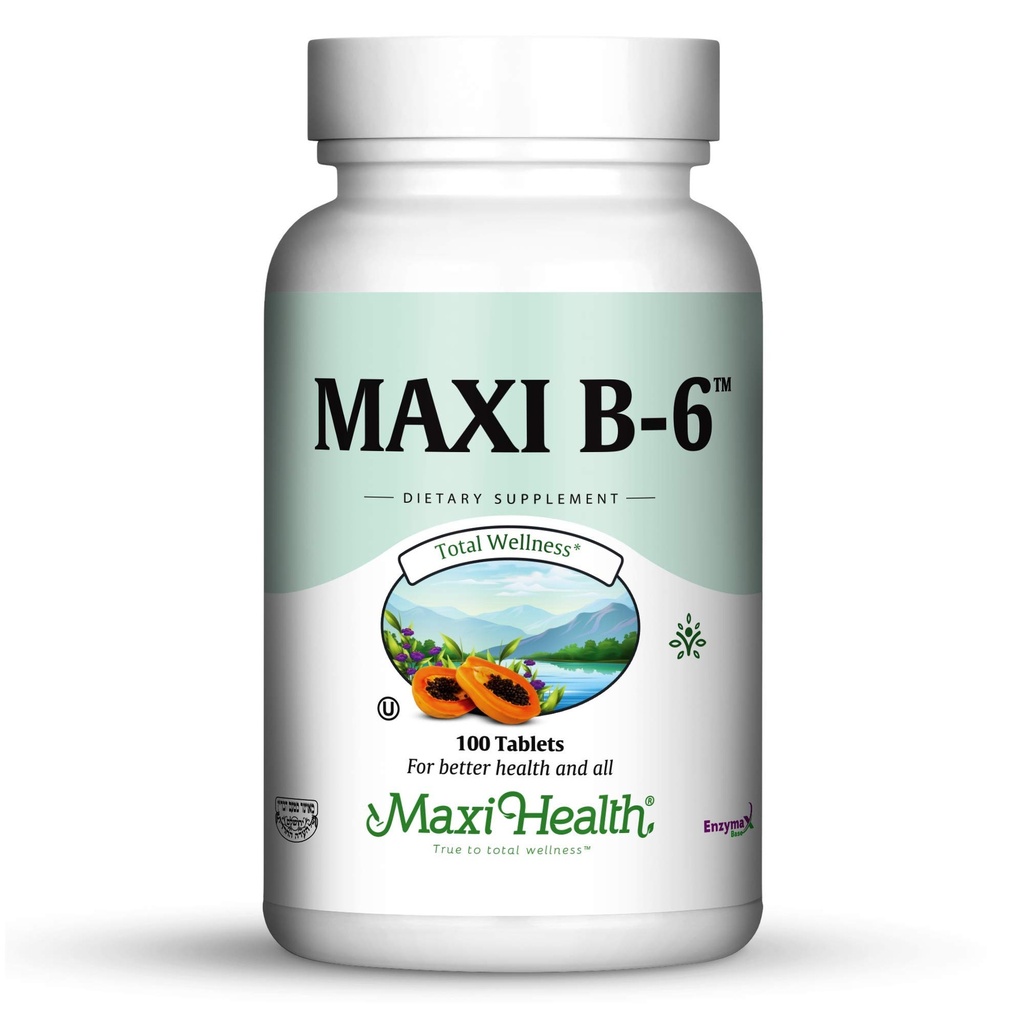 Maxi Health B-6 - ויטמין B6-100 מ"ג Cardiovascular Health - 100 טבליות - כשר (100 הרוזן, Pack of 2)