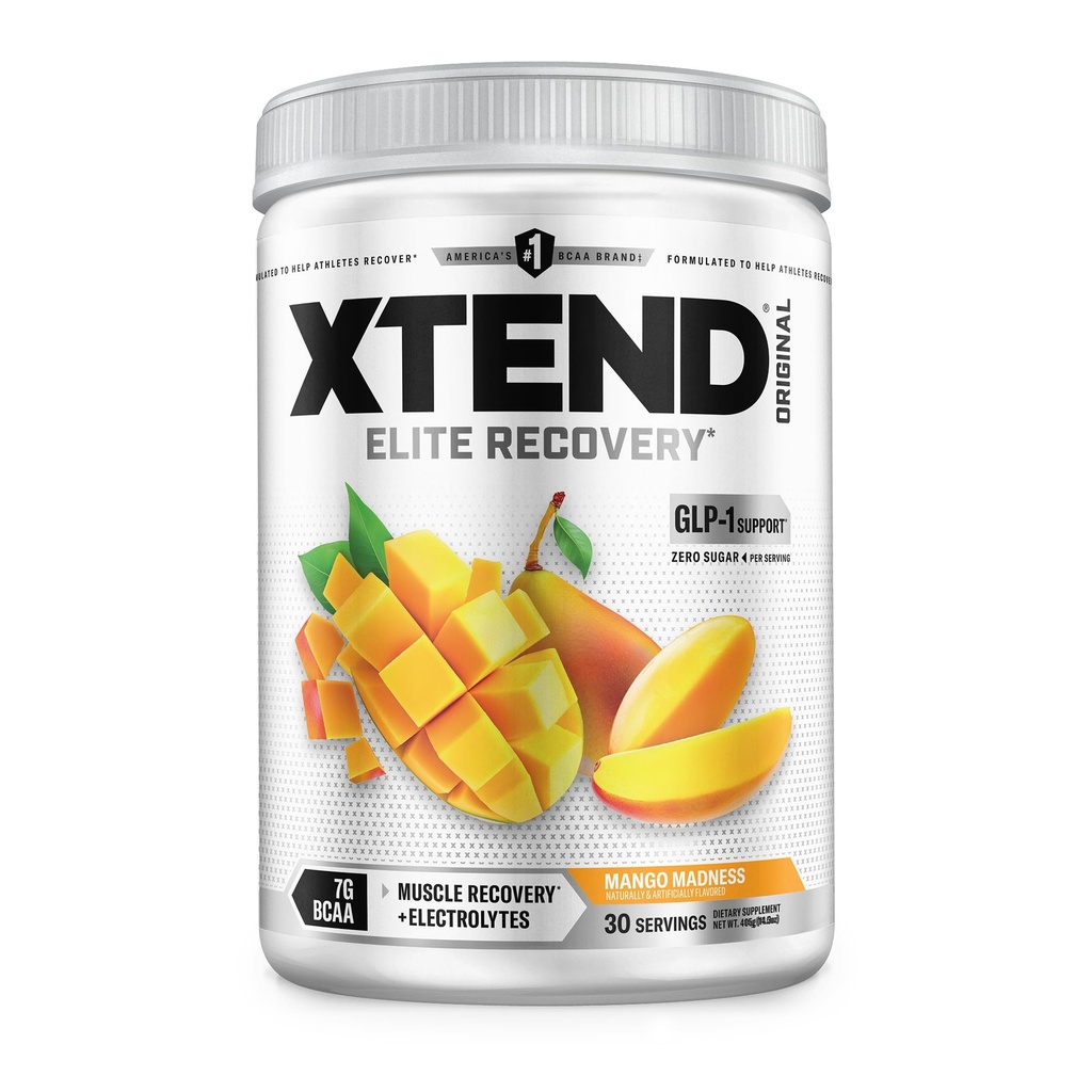 אבקת BCAA המקורי Xtend, 7g BCAAs ו 2.5g L-Glutamine עבור שריר התאוששות שריר hydration שריר Lean שריר, סוכר חינם Intra ופוסט עבודה ללא משקאות עם אלקטרוליטים, מנגו Madness, 30 משרתים