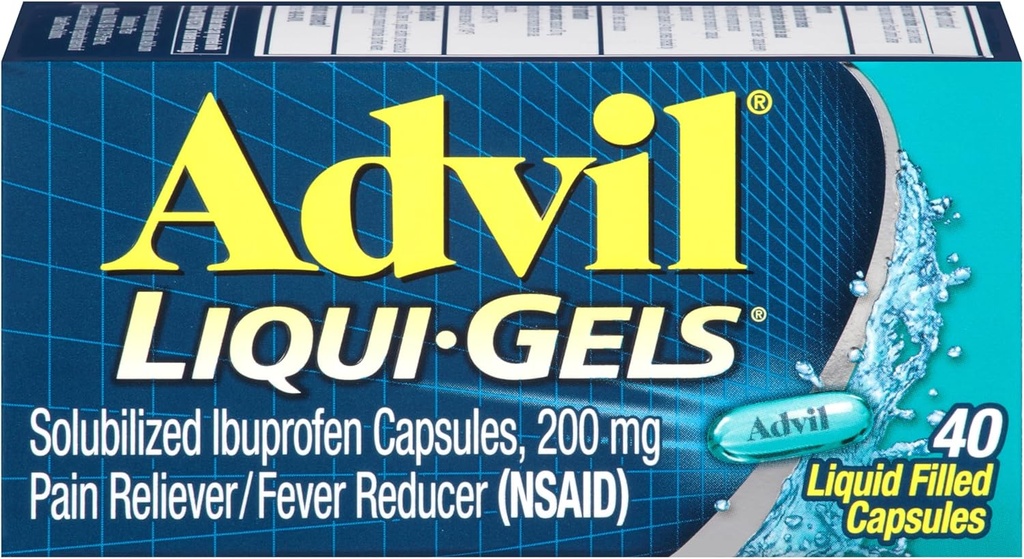 עו"ד Liqui-Gels Pain Reliever and Fever, Pain Medicine for Adults With Ibuprofen 200mg for Headache, Backache, Menstrual Pain and Joint Pain Relief - 40 נוזל מילוי קפסולות