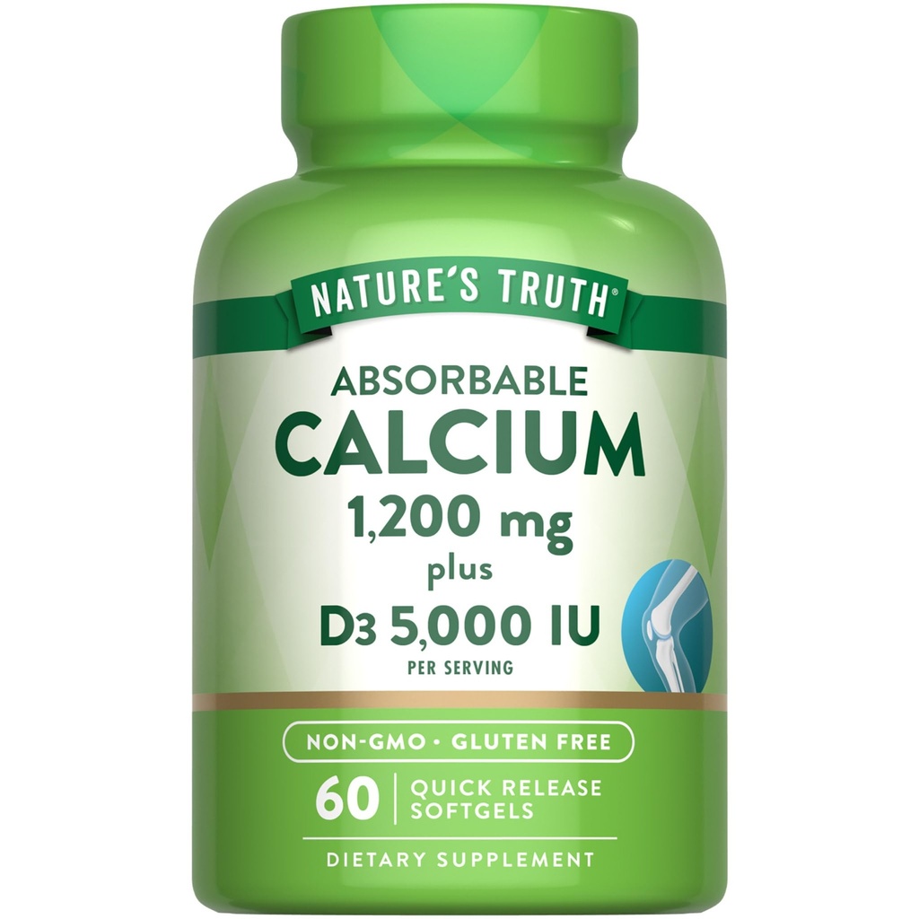 האמת של הטבע 1200 מ"ג עם ויטמין D3 5000 IU | 60 Softgels | מ Calcium Carbonate | Non-GMO & Gluten Free Supplement