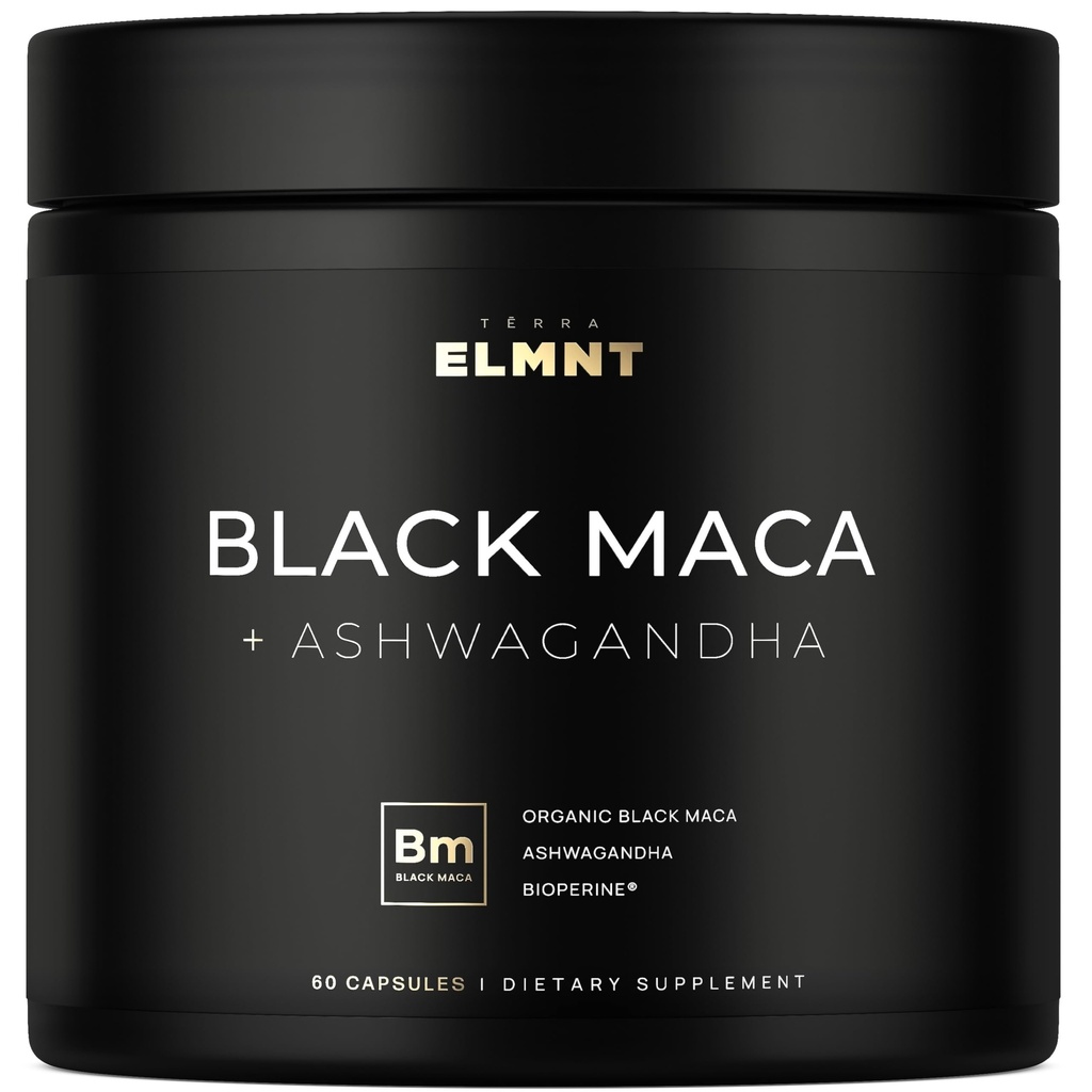 ELMNT 40,000 מ"ג 40x כוח אורגני Maca Root w. Ashwagandha - #1 גבוה תפוחי אדמה שחור Maca שורש קפסולות עבור גברים תוספת 40:1 לחלץ - 100% טהור Maca פרואנה Maca אבקת גלולות גלאטינized