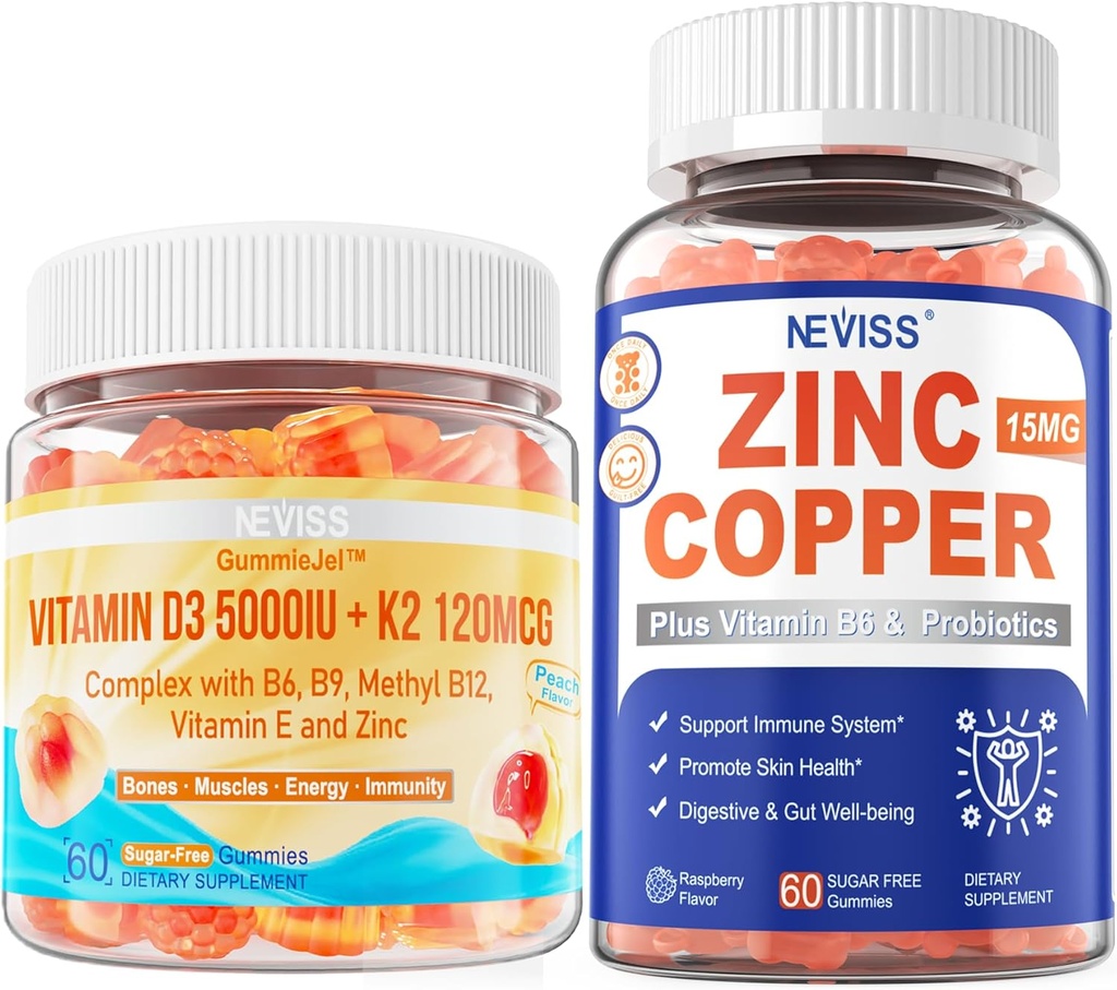 ויטמין D3 5000IU + K2 (MK-7) 120mcg+ תגית: Zinc Copper Gummies