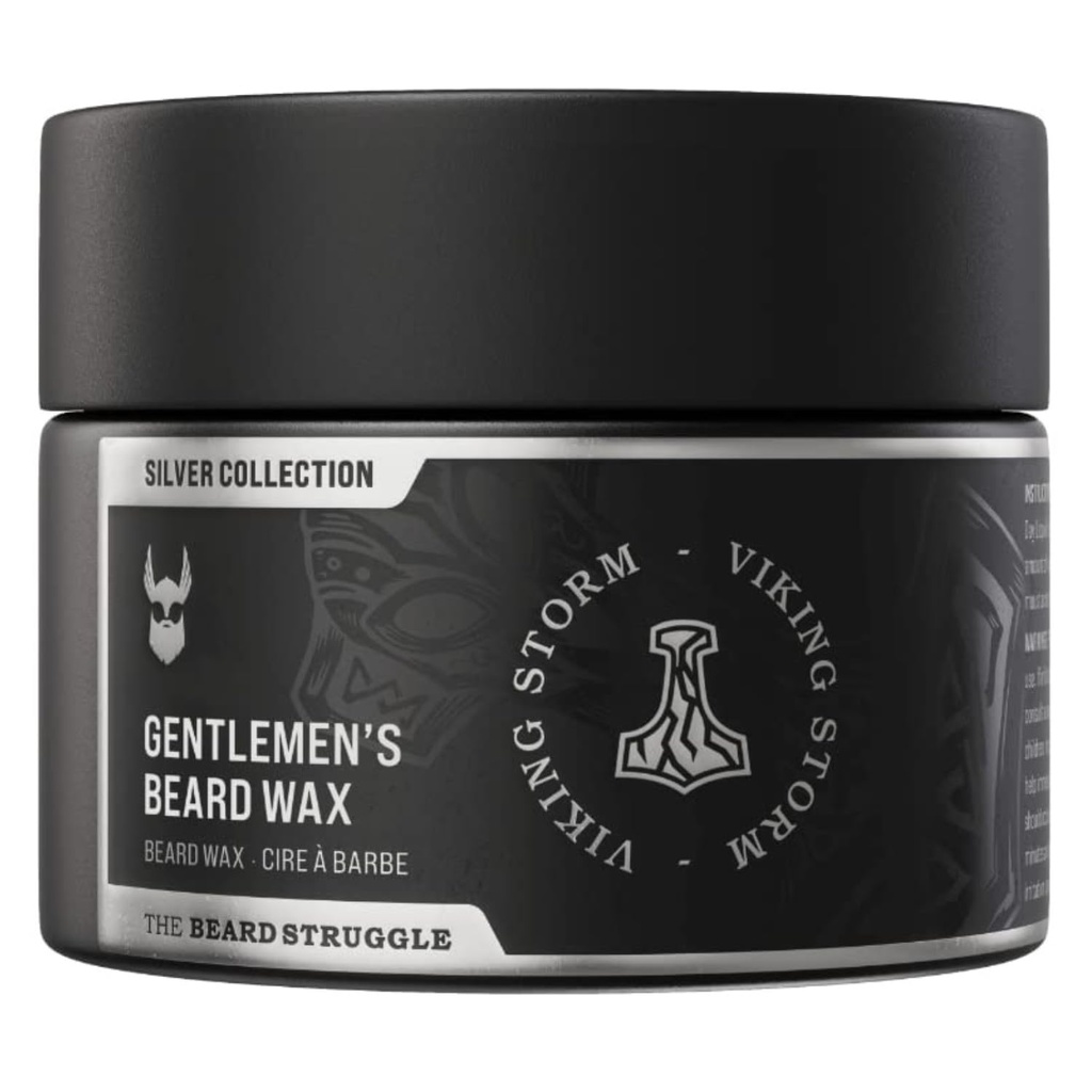 Beard & Mustache Wax for Men by Beard Fight - Viking Beard Wax Helps to Tame Style & Groom - Silver Collection, Viking Storm - Moustache Wax, 50g / 1.76 ארה"ב.