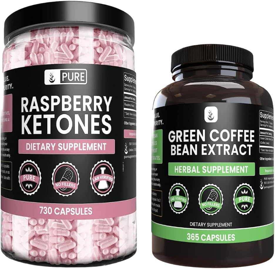 מזון טבעי InGREDIENTS Raspberry Ketone ו קפה ירוק Bean לחלץ Bundle, גדלים שונים, No Fillers, מעבדה מאומתת