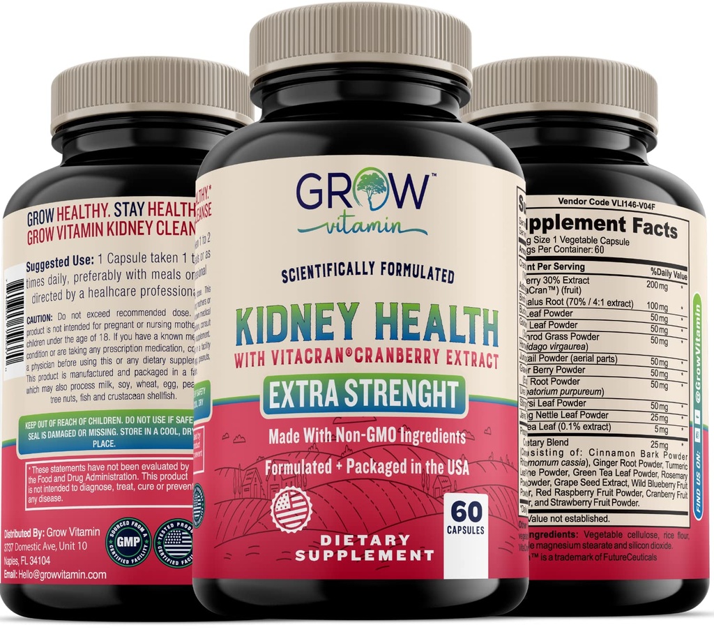 גידול ויטמין Premium Kidney ניקויse תוסף - Powerful Kidney Support Formula with Cranberry Extract Helps Support Healthy Kidneys & Urinary Tract Support - 60 קפסולות צמחוניות