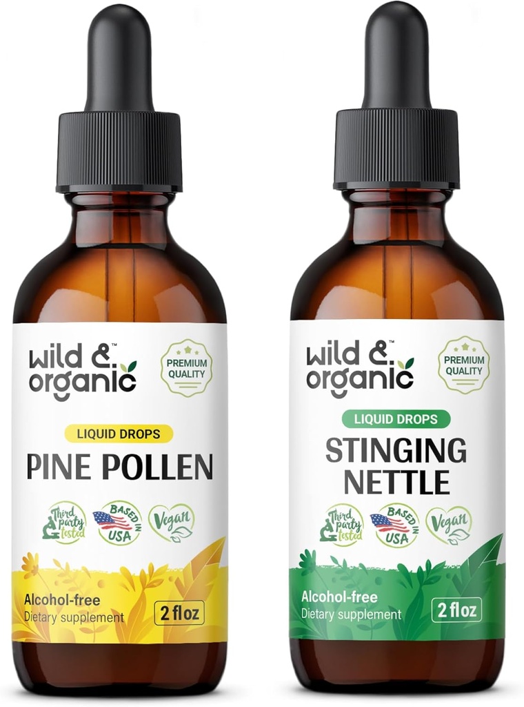 Wild & Organic Pine Pollen Tincture 2 fl oz & Sting Nettle Root Tincture 2