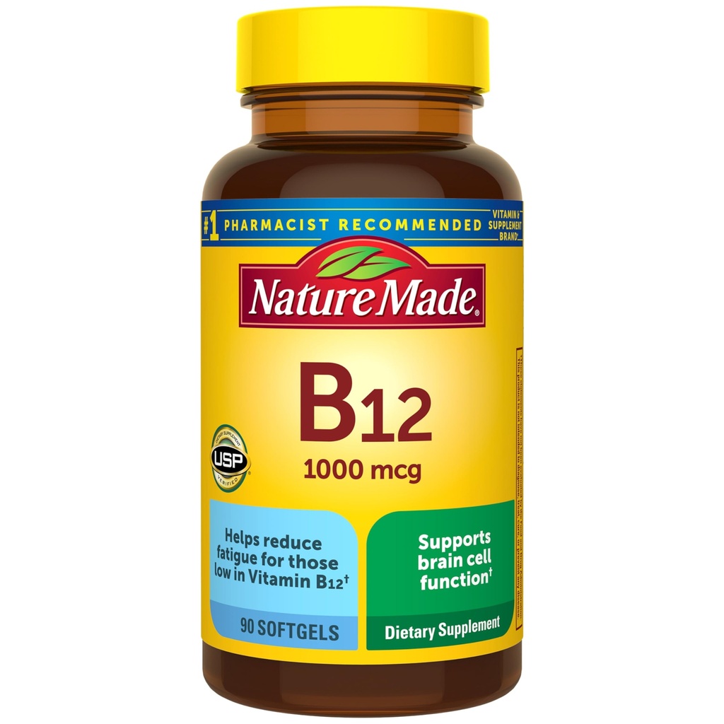 הטבע עשה ויטמין B12 1000 mcg, תוספת תזונתית לתמיכה במטבוליזם אנרגיה, 90 Softgels, 90 יום אספקה