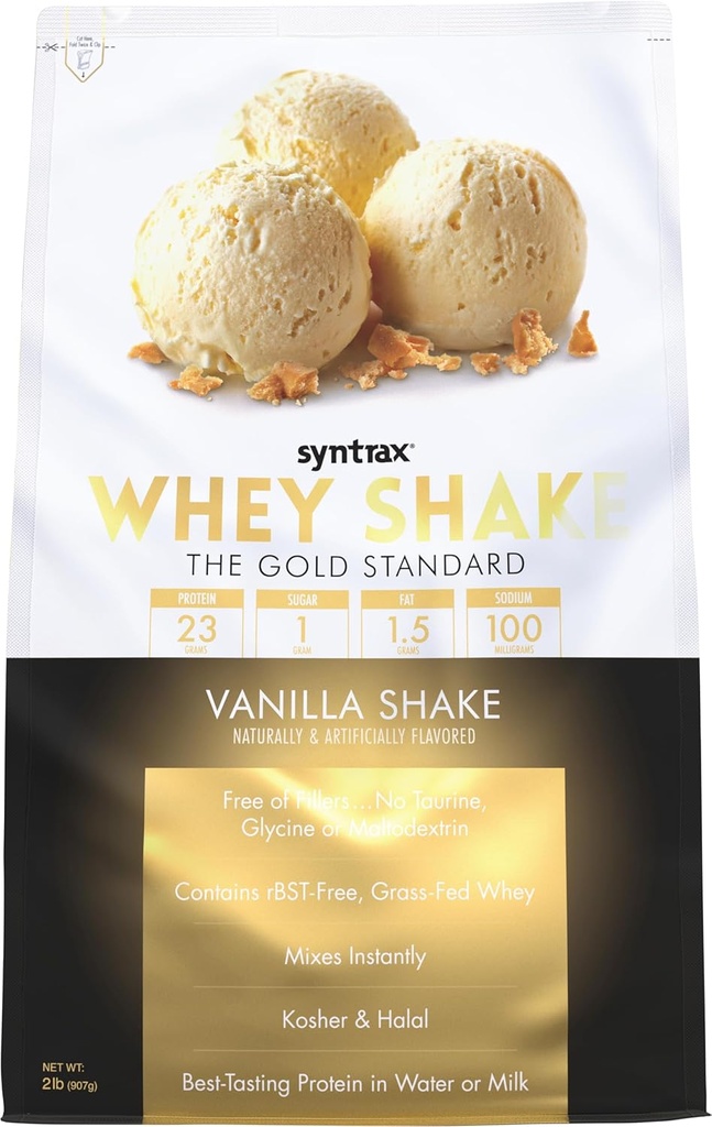 Syntrax Nutrition Whey Shake, Coldפילטרed & Undenatured Whey אבקת בלנדר, Vanilla תגית: 2 lbs