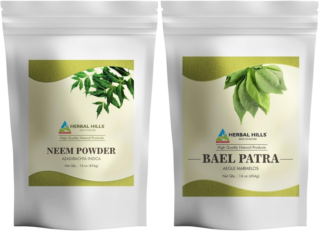 HerBAL HILLS Neem אבקת ו- Bilva Bael Leaf אבקת Pack של 2 Combo