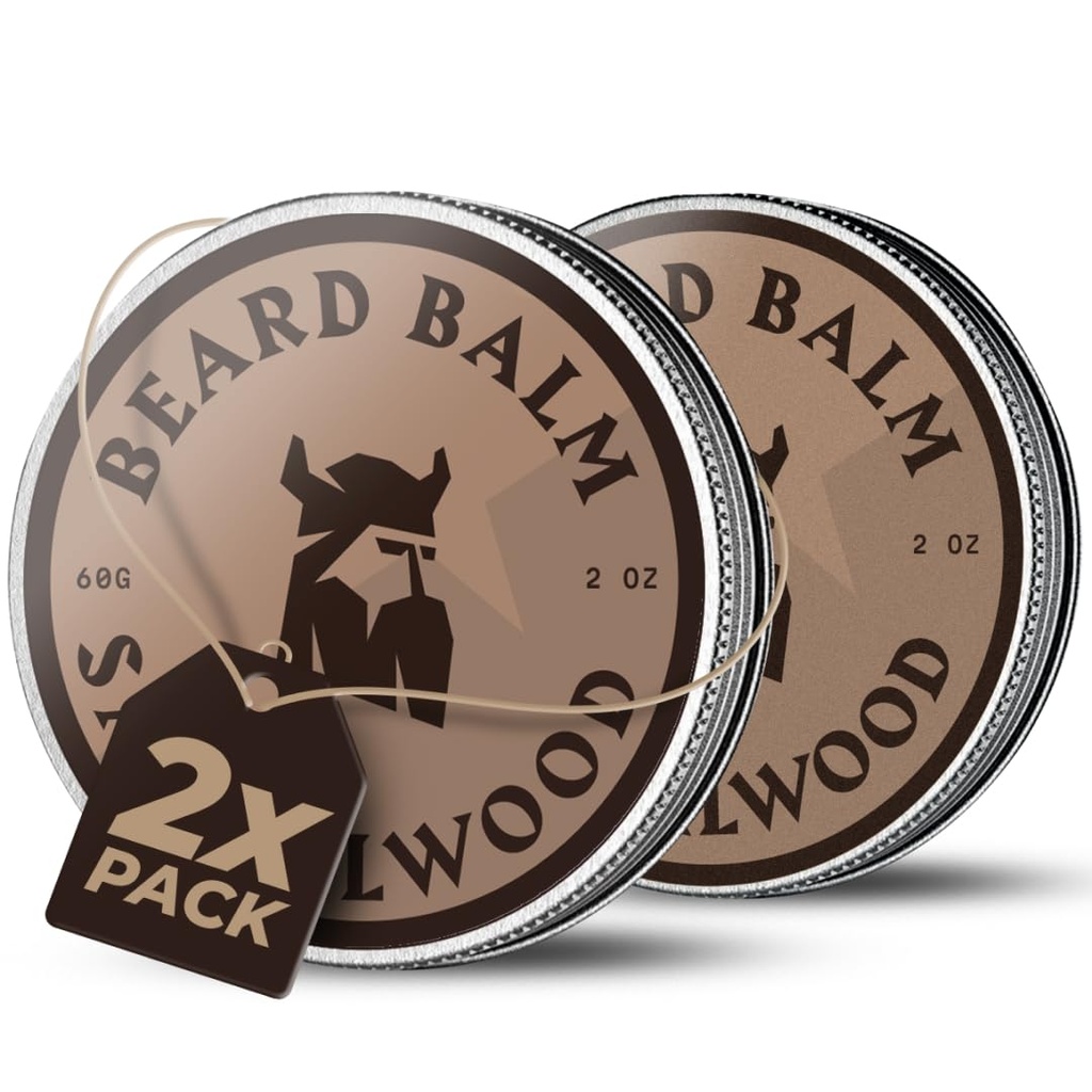 Striking Viking Beard Balm for Men - Leave in Beard Conditioner - Styling Balm Made עם באופן טבעי Derived Beard Butter, Argan & Jo Joba Oils (4 Ounce (Pack of 2), Sandalwood)