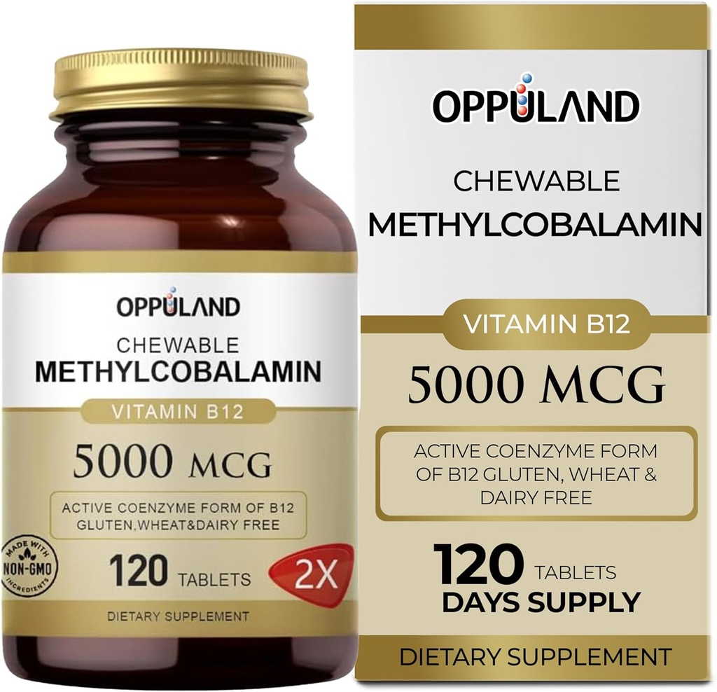Methyl B-12 5000mcg Chewable עם Folate - ויטמין B12 Methylcobalamin Sublingual Tablet - תומך אנרגיה ותפקוד המוח - תוסף טבעוני - כתום פלאמור - 120 הרוזן
