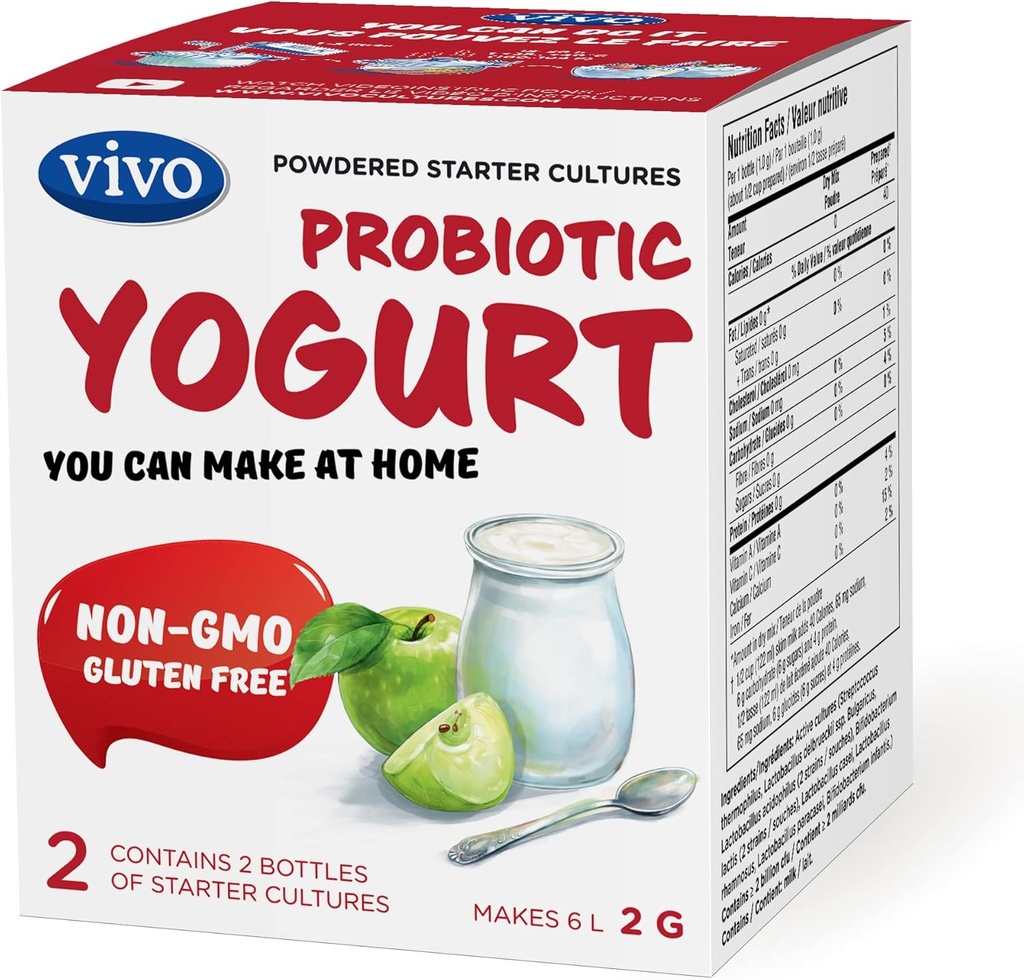 VIVO Probiotic Yogurt Starter/Natural (5 Boxes. 10 Bottles) עד 30 ליטרים של יוגורט.