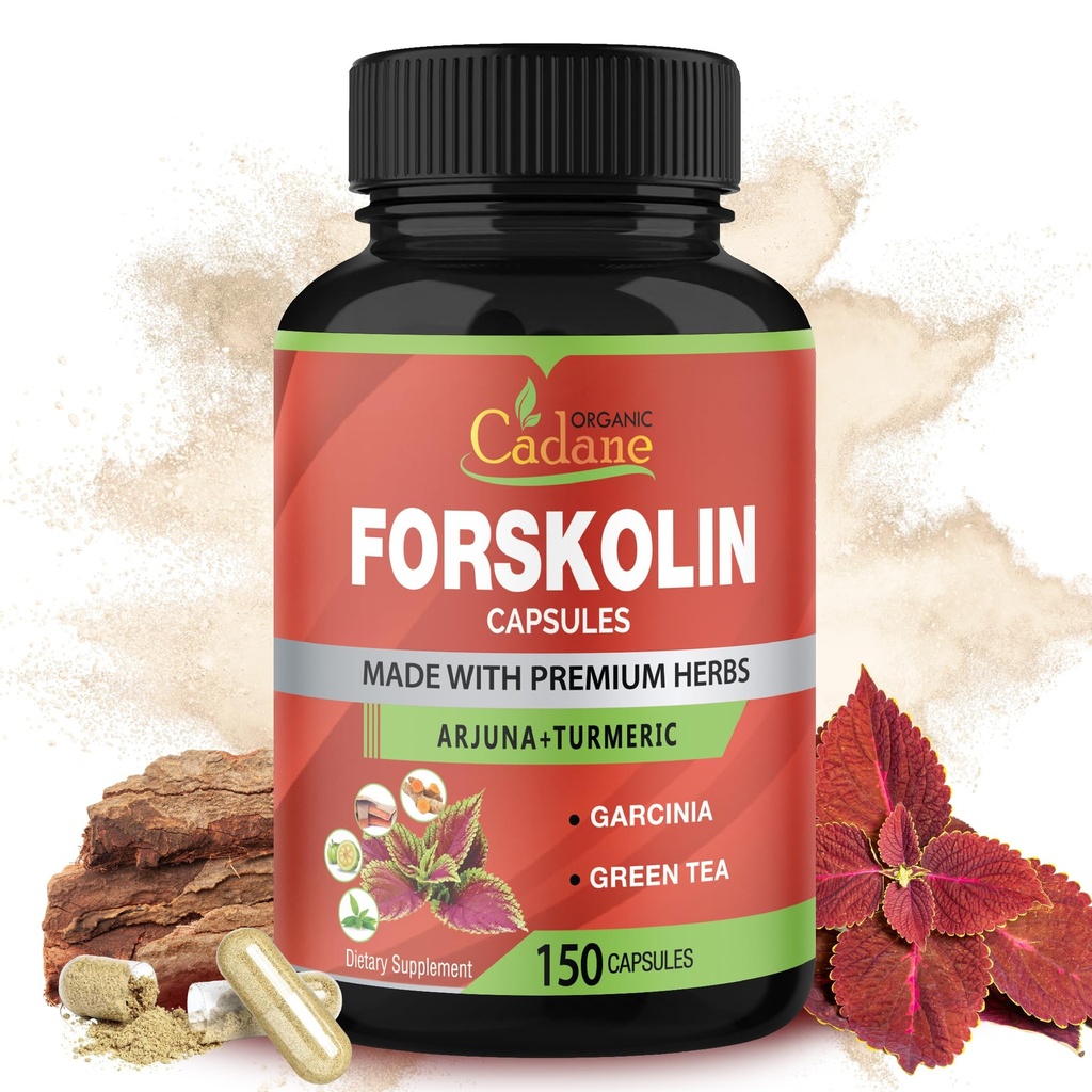 קדיאן Forskolin תוספי מזון - 5in1 עם Turmeric Curcumin, Arjuna, Garcinia Cambogia, תה ירוק - 5 חודש אספקה - 150 קפסולות