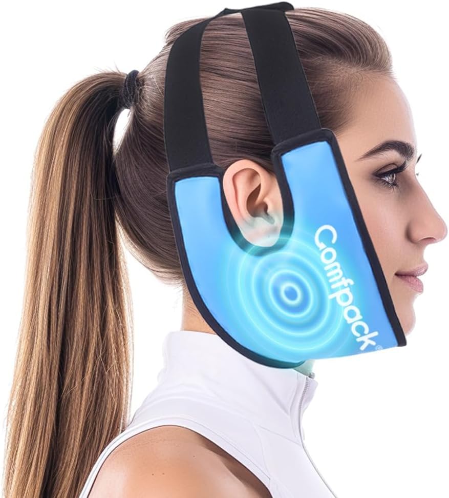 Smart Dental Ice Pack Head Wrap with Ear Hole Design, FSA Eligible, Soft Face Ice Pack Reusable Gel Hot Cold Therapy forTMJ Pain Relief, Oral Surgery, Face Swelling, טונסילומי שיקום