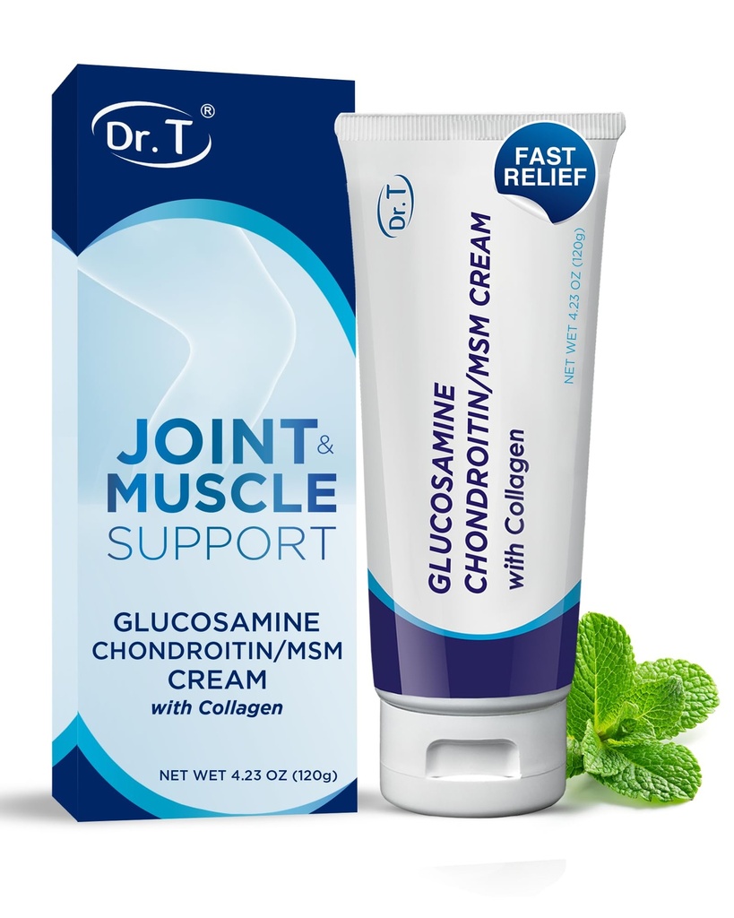 Dr. T Glucosamine Chondroitin Cream - Premium Formula with MSM ו-Colagen for Joint andשרירים Discomfort - שומרת על כוח משותף, גמישות ושרירים ניידות - 4.23 oz / 120g (1 Pack)