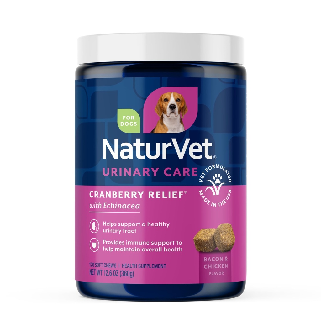 NaturVet - Cranberry Relief Plus Echinacea - מסייע לתמוך במערכת בריאות שתן & Immune - 120 צ'יפס רך