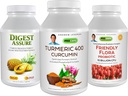 ANDREW LESSMAN 3 Product Digestive Bundle - 30 קפסולות כל אחת מ- Turmeric 400 Curcumin, Digest Assure & Ultimate Friendly פלורה. תמיכה ושיפור תהליכי עיכול בריאים
