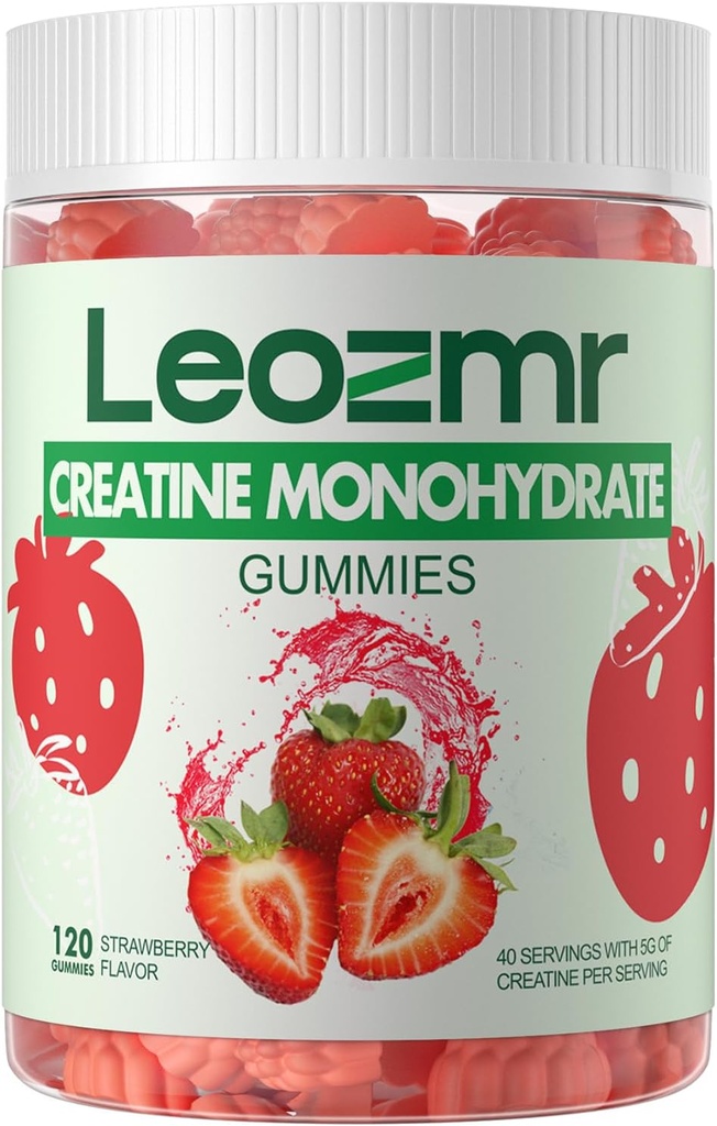 Creatine Monohydrate Gummies 5000 מ"ג עבור גברים ונשים, Chewables Creatine Monohydrate תוסף (120 Count)- Strawberry 120 חניכיים
