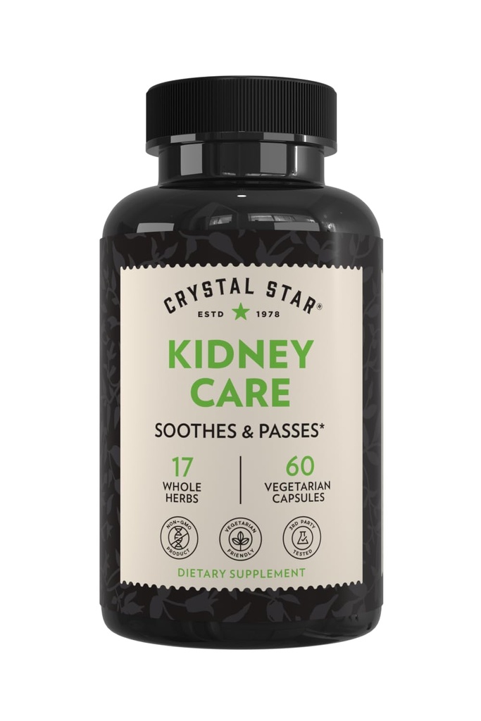 Crystal Star Kidney Care (60 קפסולות) - תוספת צמחית לניקוי קידני, Detox & Support - Stone Root, Gravel Root & Hydrangea Root - Non-GMO
