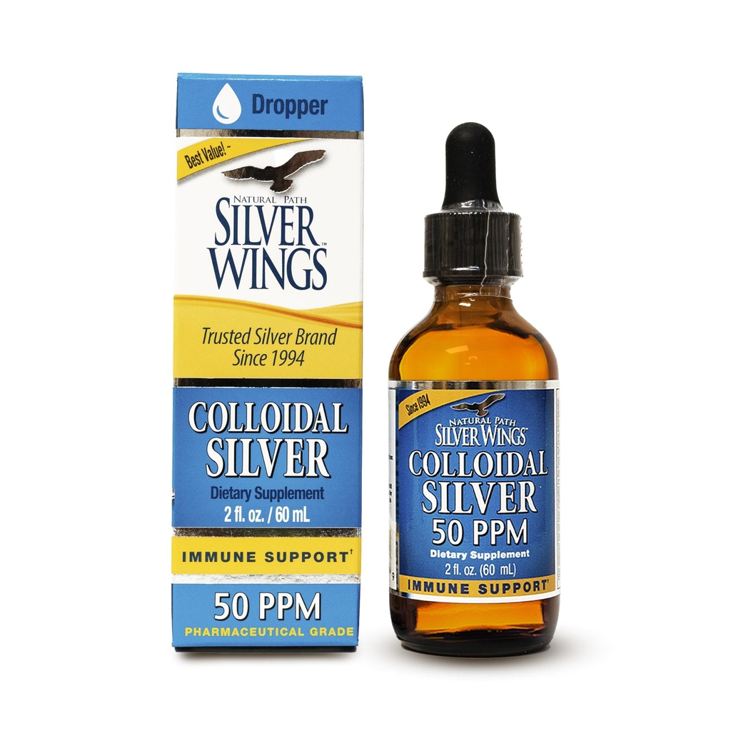 נתיב טבעי שביל Silver Wings Colloidal Silver 50ppm (250mcg) Immune Support Supplement 2 fl. oz. Dropper