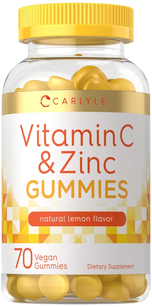 Karlyle ויטמין C ו- Zinc Gummies | 70 Count | Lemon Flavor | טבעוני, non-GMO, ו- Gluten Free Supplement