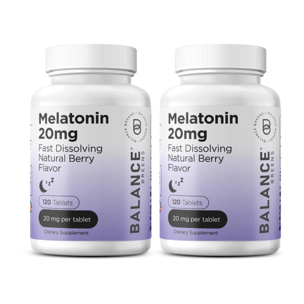 Melatonin 20 מ"ג מהר Dissolve טבליות - High Potency, Fast Acting, Natural Sleep Support - Sleep Aids for Adults - Non-Groggy, Drug-Free Formula - 120 כדורי שינה - חבילת 2