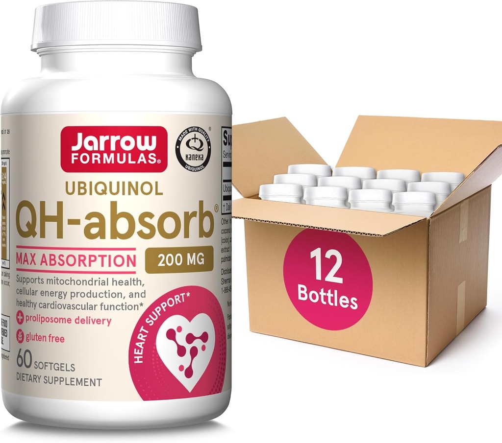 Jarrow Formulas QH-Absorb, 200 מ"ג, תוסף דיאטת Ubiquinol עבור תפקוד קרדיווסקולרי בריא, 60 Softgels, 60 יום אספקה (PACK of12)