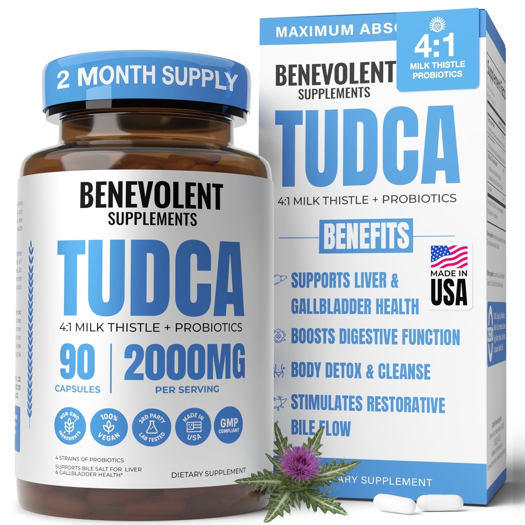 2000 מ"ג מתקדם TUDCA תוסף - Max Absorption TUDCA Bile Salts עם 4:1 חלב Thistle ופרוביוטיקה - תמיכה Liver Detox & ניקויse, Gallbladder, Gut & Kidney בריאות - 90 קפסולות טבעוניות